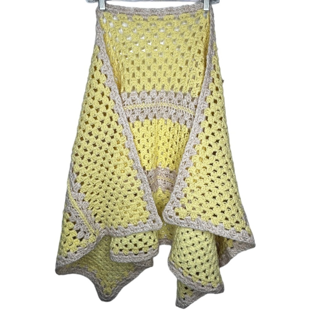 Vintage Hand Crocheted Yellow Lap Blanket
